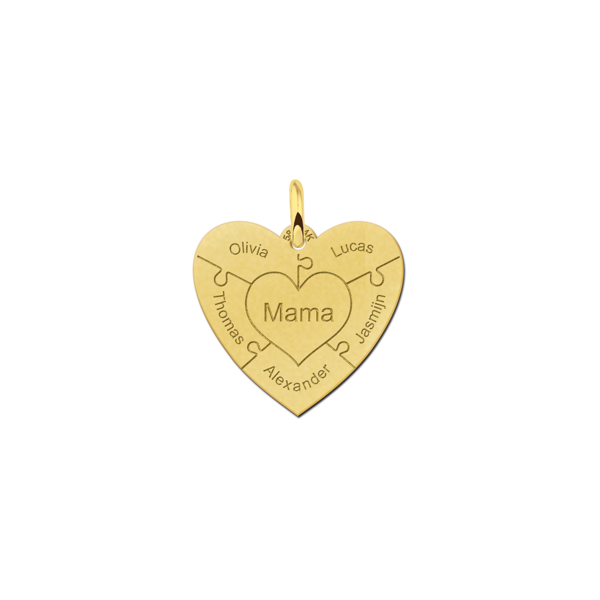 14 karaat gouden hart hanger puzzel – met 3-6 namen