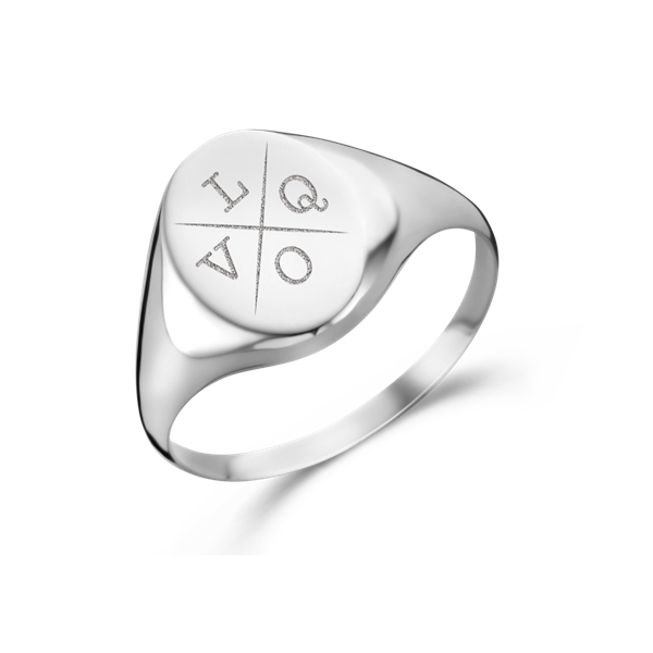 Ovale zilveren zegelring met vier initialen