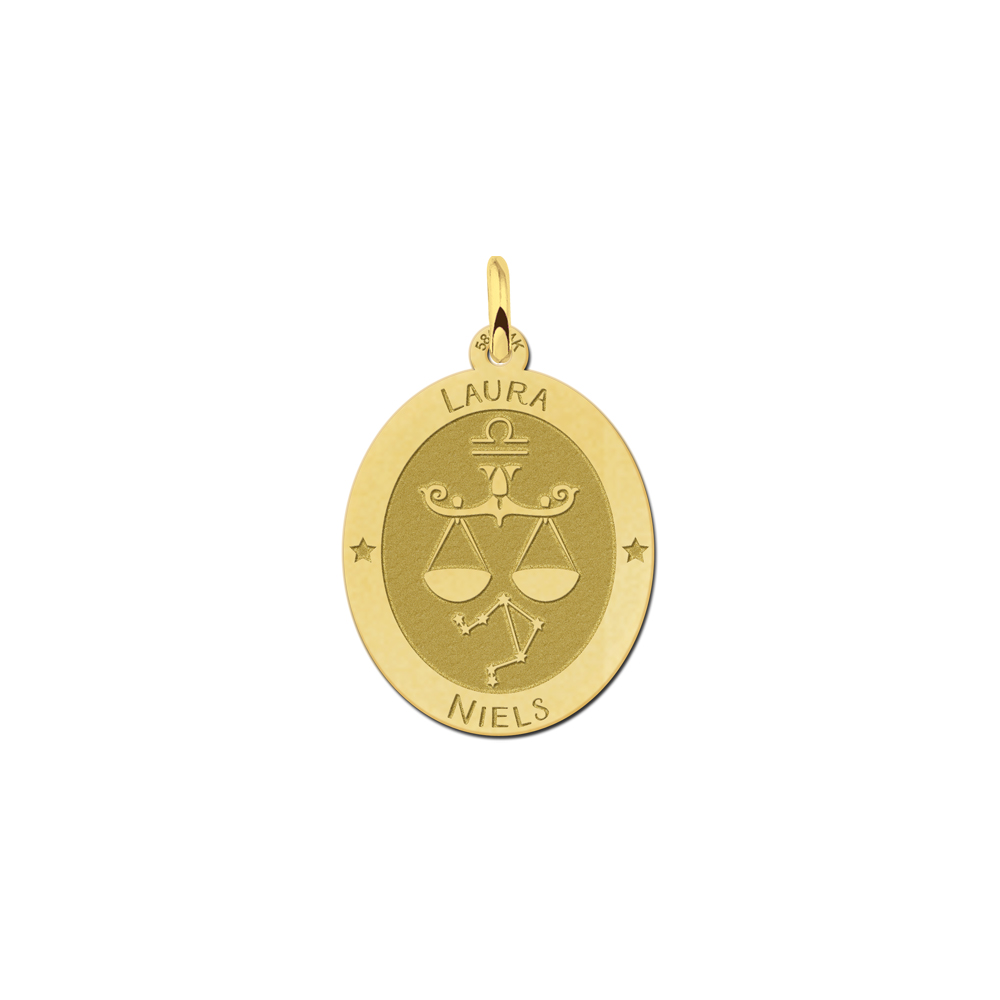 Gouden ovale sterrenbeeld hanger Weegschaal Gouden ovale sterrenbeeld hanger Weegschaal