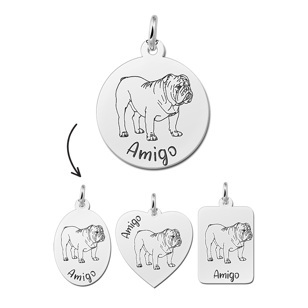 Zilveren ketting met honden hanger Engelse Bulldog