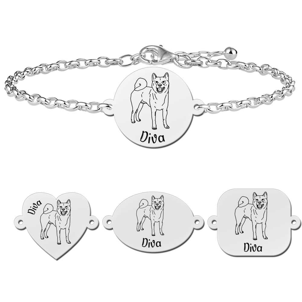 Zilveren armband met honden gravure Akita