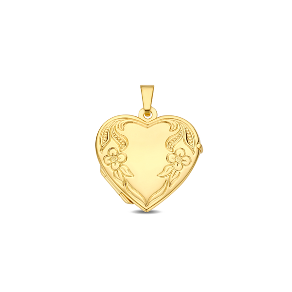 Gouden Medaillon hart met bloemen en gravure