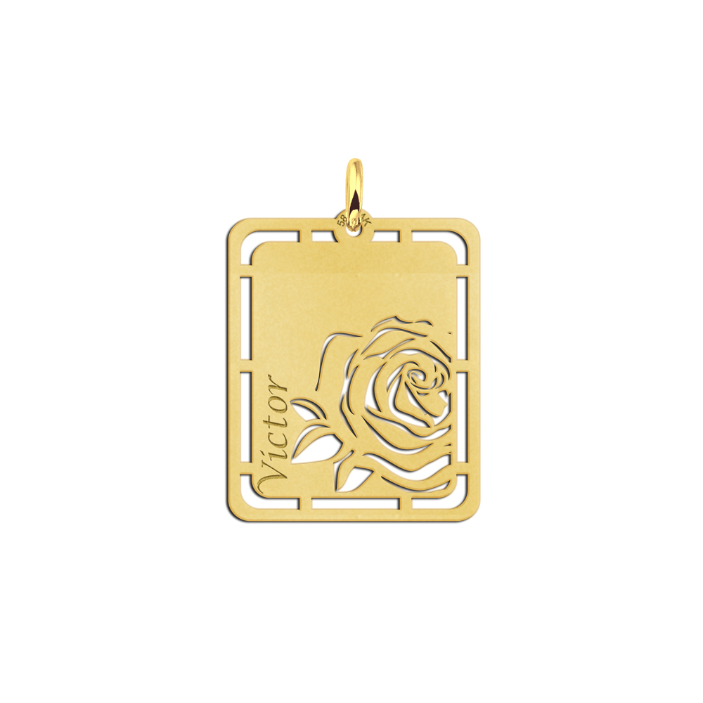 Gouden hanger roos graveren met naam