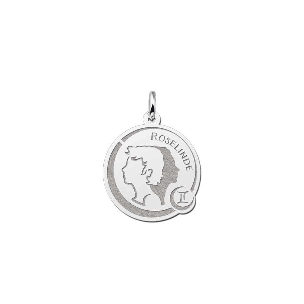 Sterrenbeeld ketting met gravure tweeling van zilver