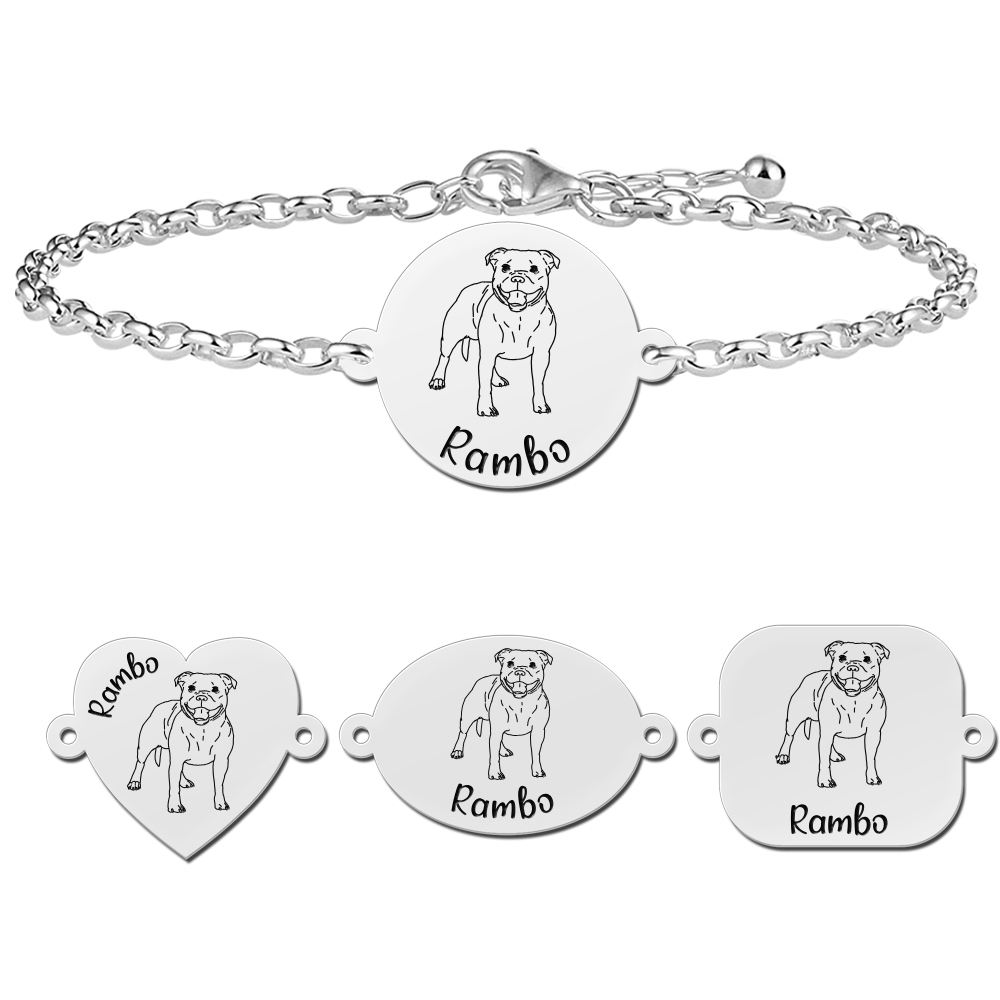 Zilveren armband met naam gravure hond Pittbull