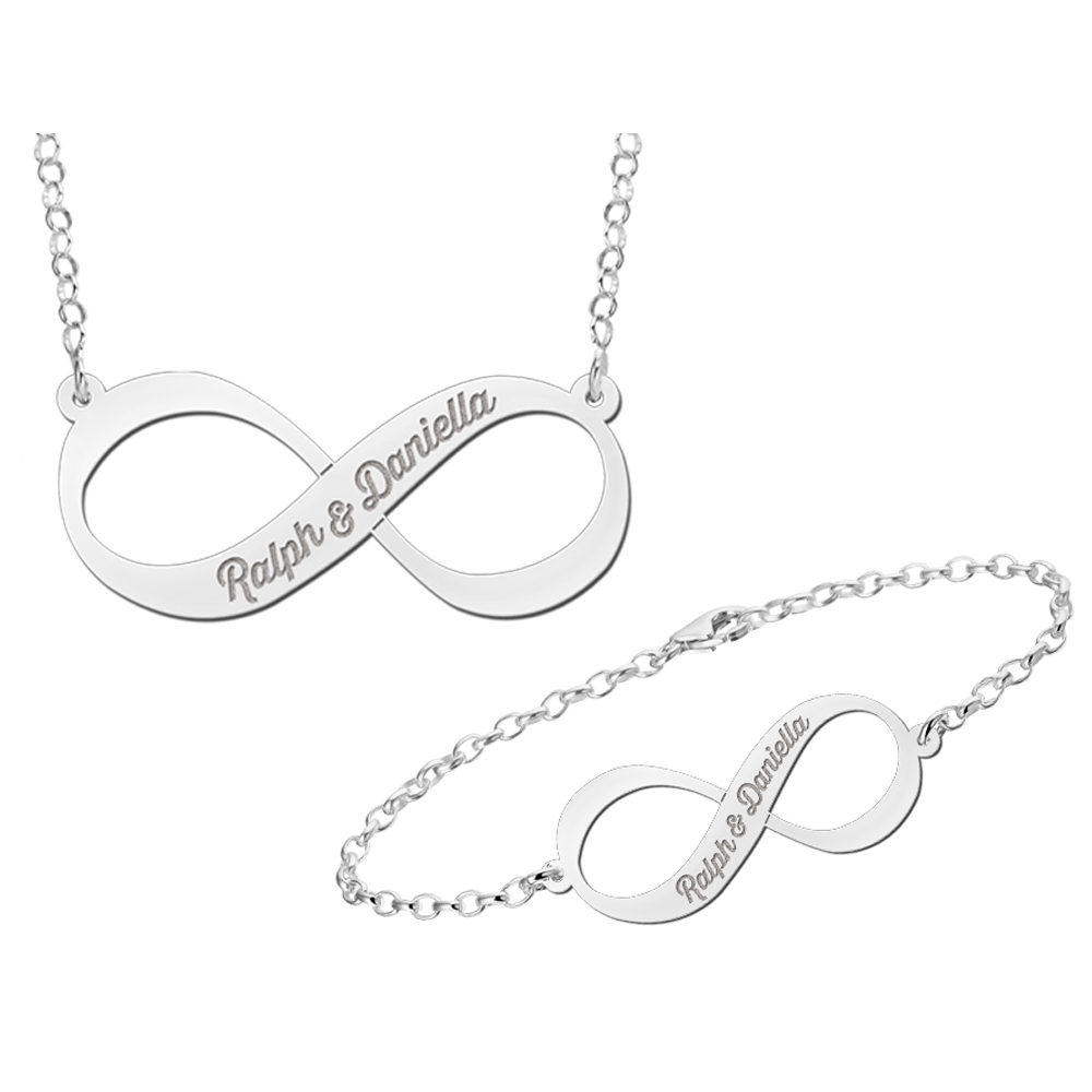 Zilveren hanger  en armband Infinity set met naam