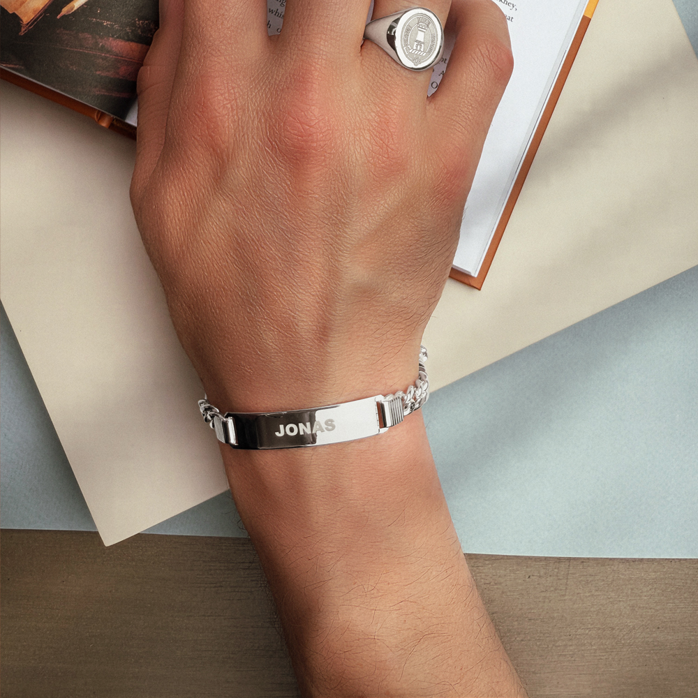 Lichte Herenarmband Zilver Gravure Figaro