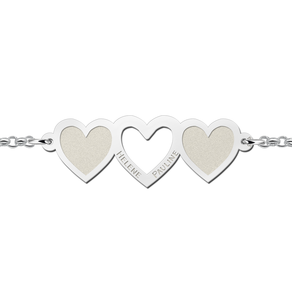 Zilveren hart armband met drie hartjes