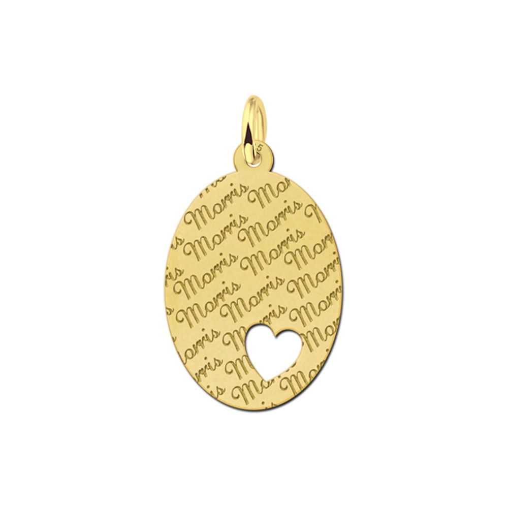 Vergulde ovale hanger naampatroon & hartje
