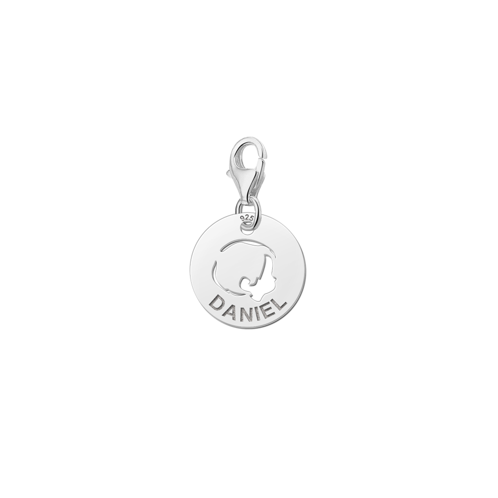 Naambedel zilver baby hoofdje jongen Naambedel zilver baby hoofdje jongen