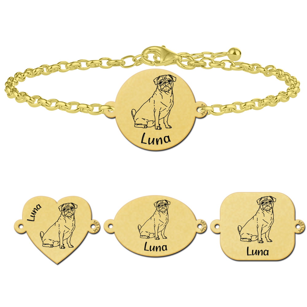 Gouden portret honden armband Mopshond