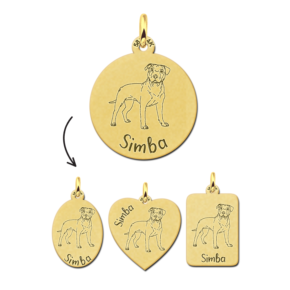 Gouden ketting met honden portret Staffordshire Bull Terrier