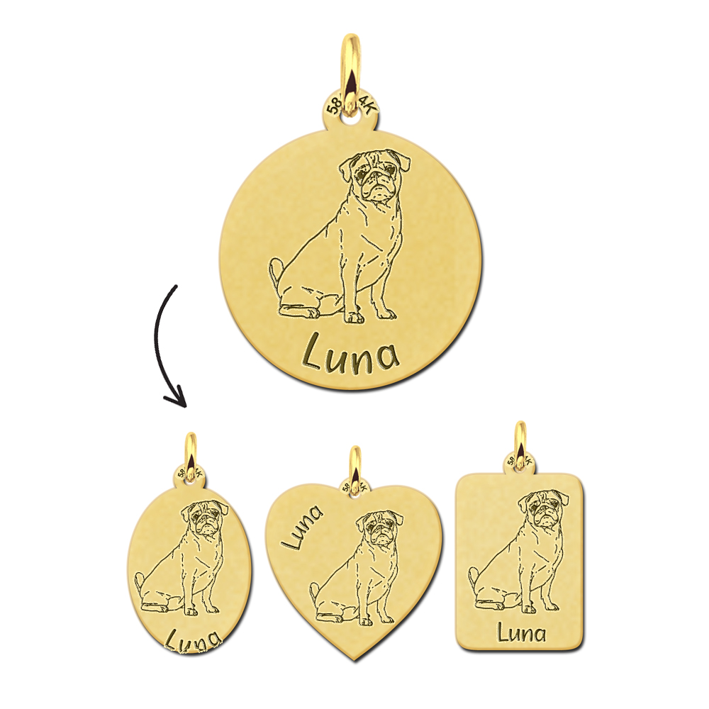 Gouden portret honden hanger Mopshond