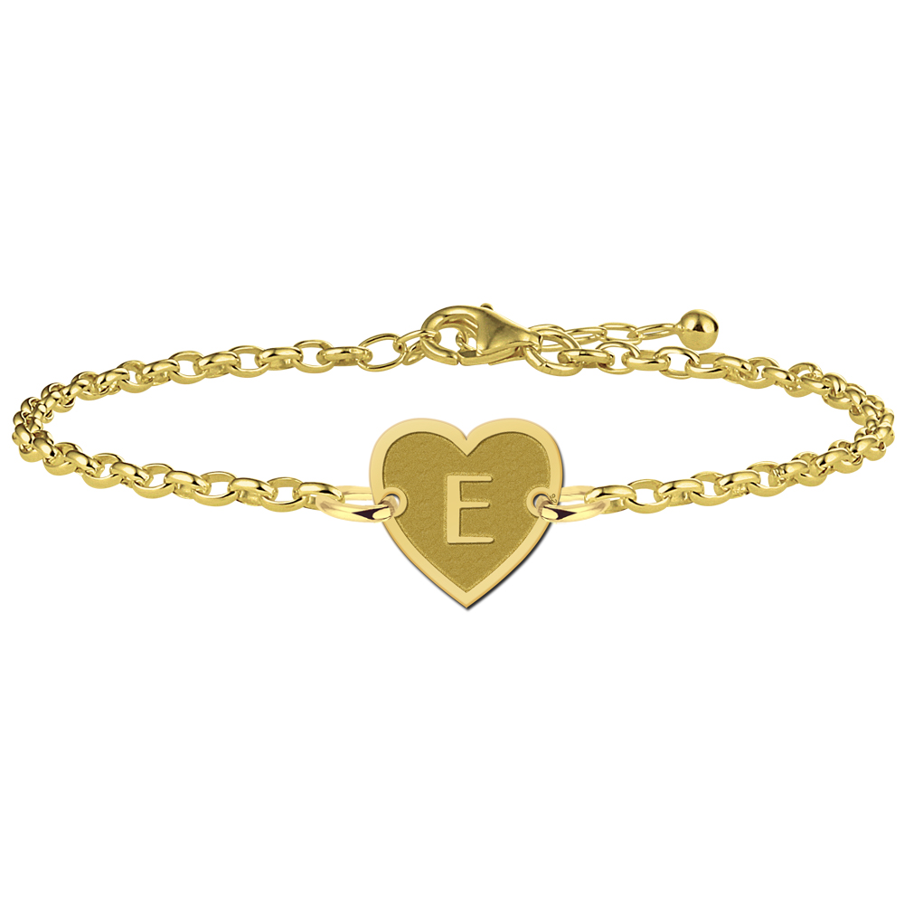 Vergulde armband hart met rand en letter