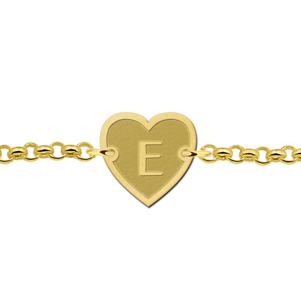 Vergulde armband hart met rand en letter