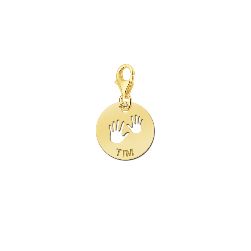 14 karaat gouden babybedel met handjes en naam