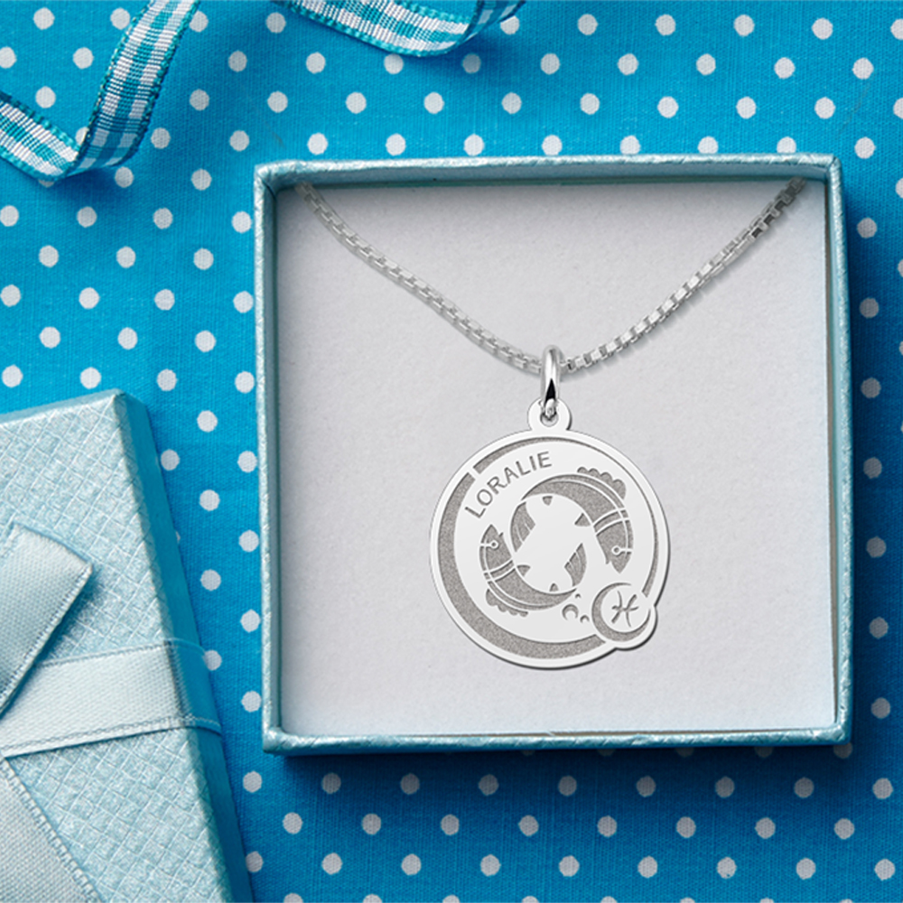 Zilveren Ronde Sterrenbeeld Hanger Weegschaal met Naam Gravure