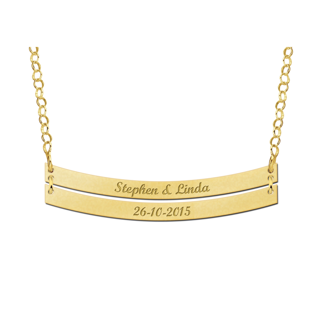 Gouden Bar naamketting rond dubbel