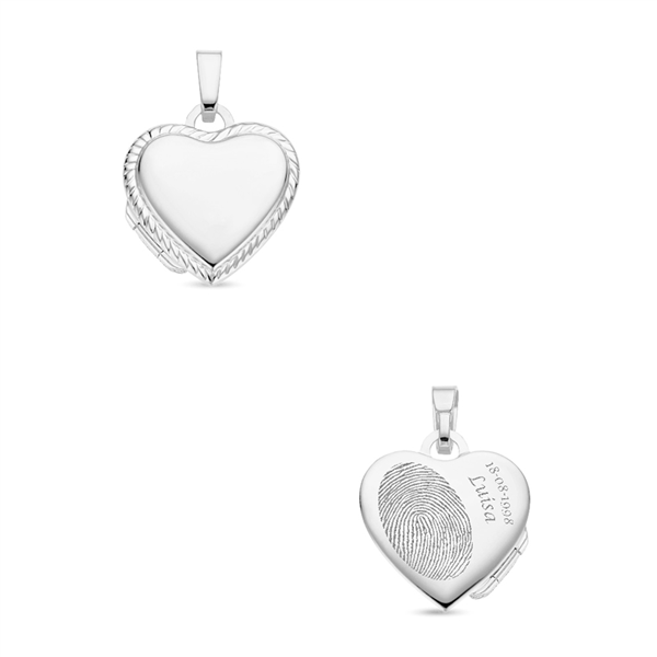 Zilveren hart Medaillon met een versierde rand