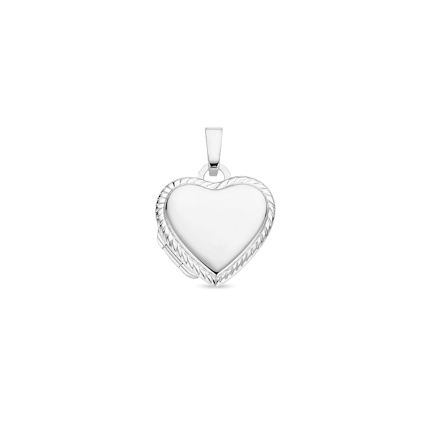 Zilveren hart Medaillon met een versierde rand