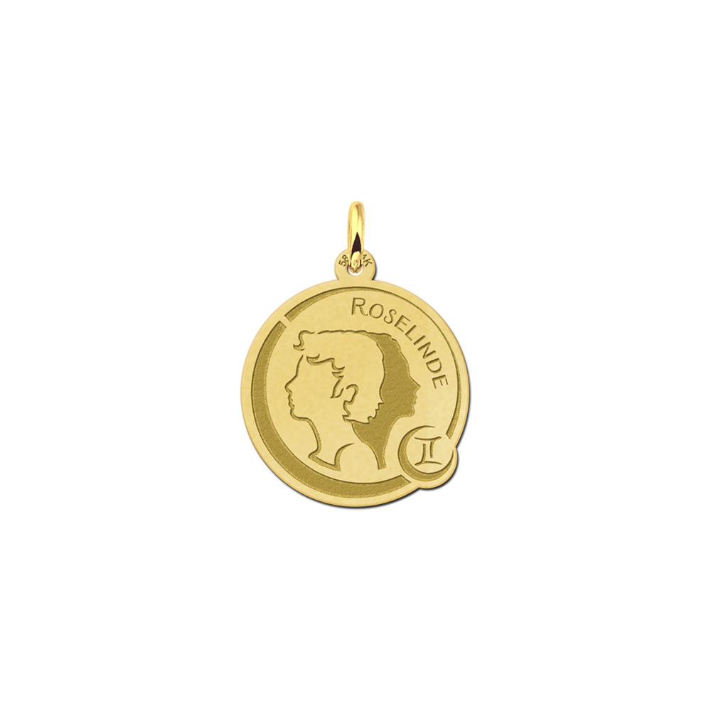 Sterrenbeeld ketting met gravure tweeling van goud