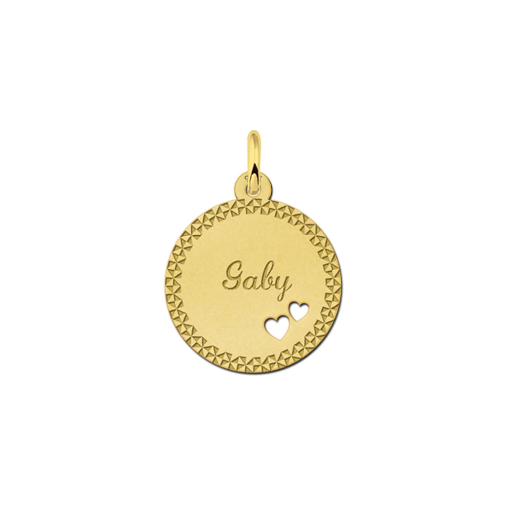Vergulde hanger met sierrand en twee hartjes