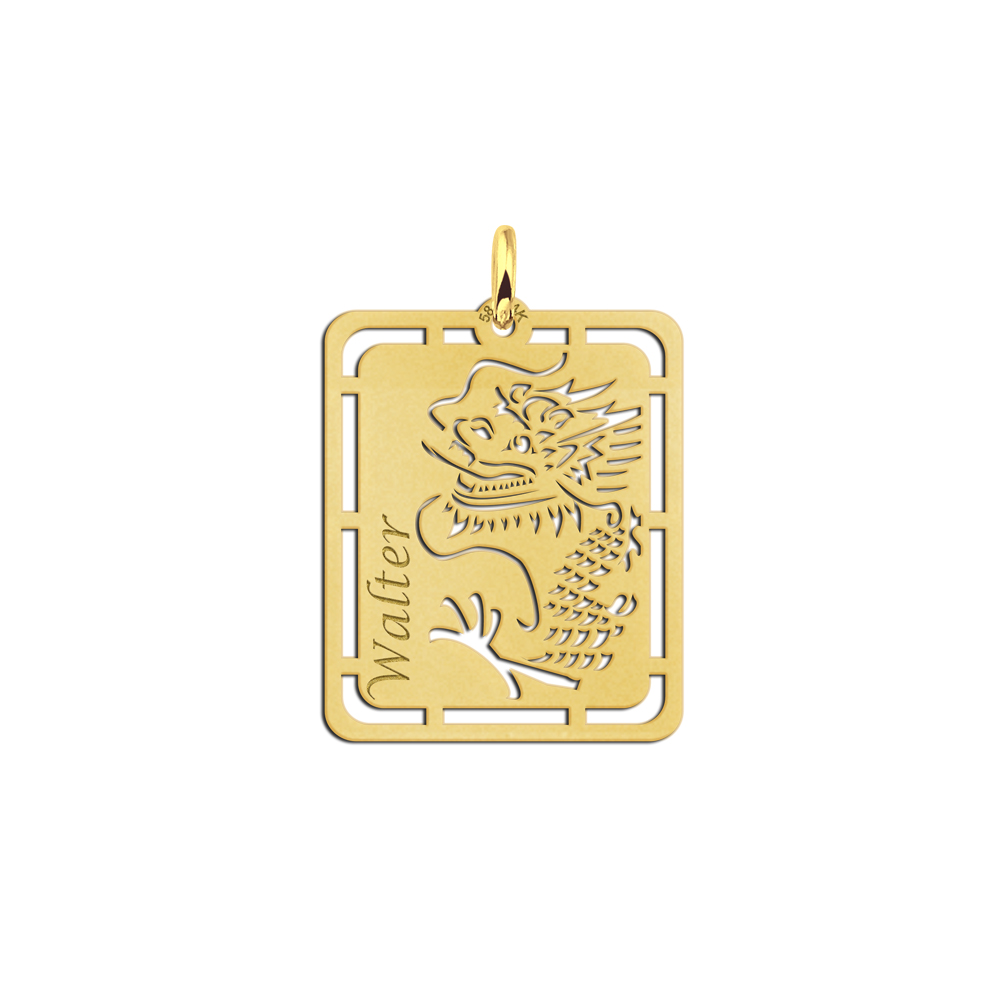 Gouden hanger met draak en naamgravure