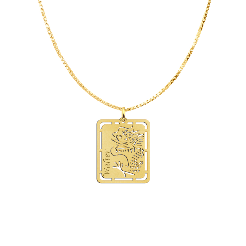 Gouden hanger met draak en naamgravure