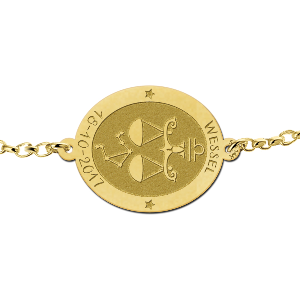Gouden armband sterrenbeeld ovaal Weegschaal