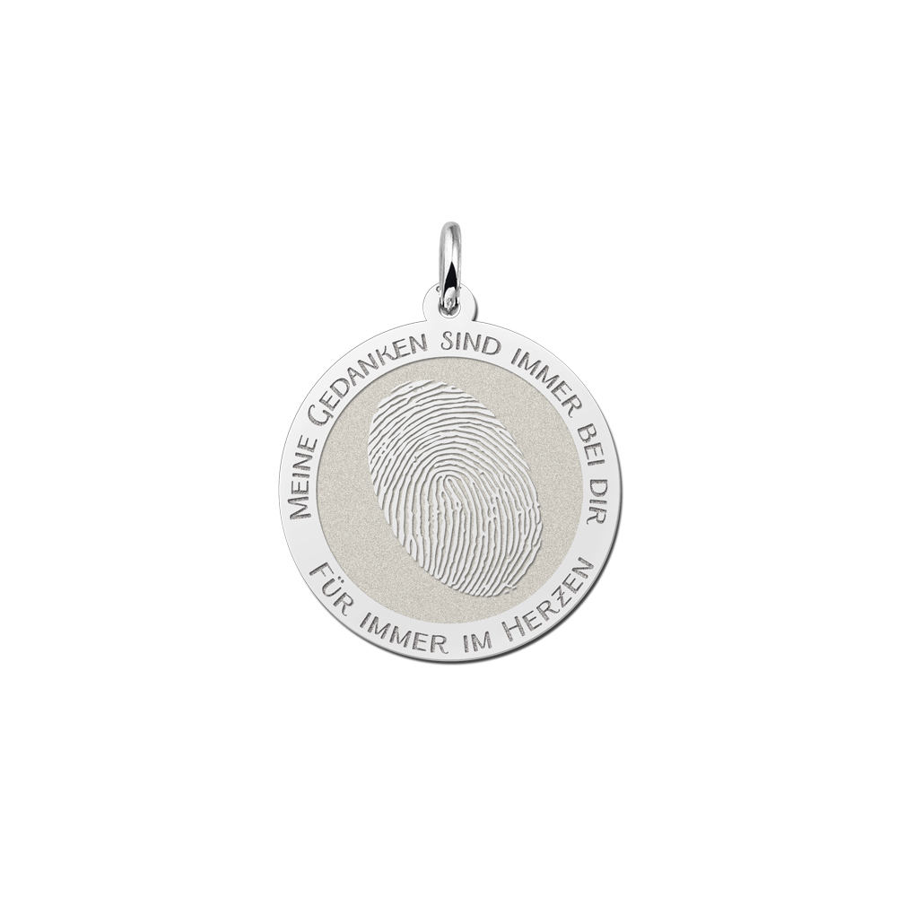 Zilveren ronde hanger met ovale vingerafdruk