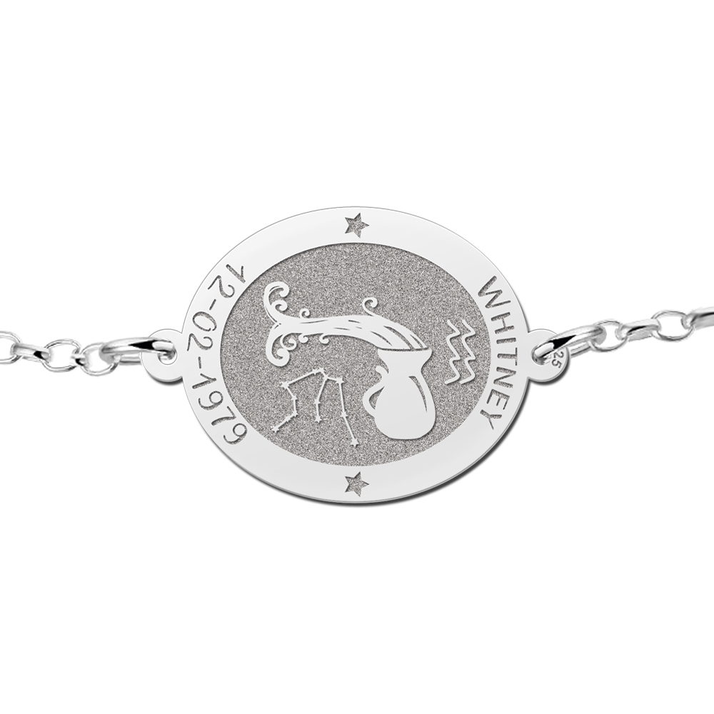 Zilveren sterrenbeeld armband ovaal Waterman