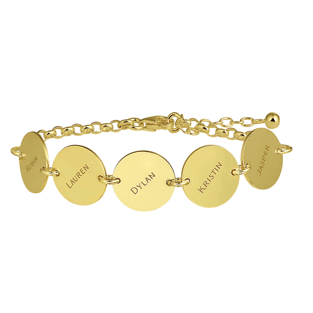 Gouden armband vijf rondjes met naam