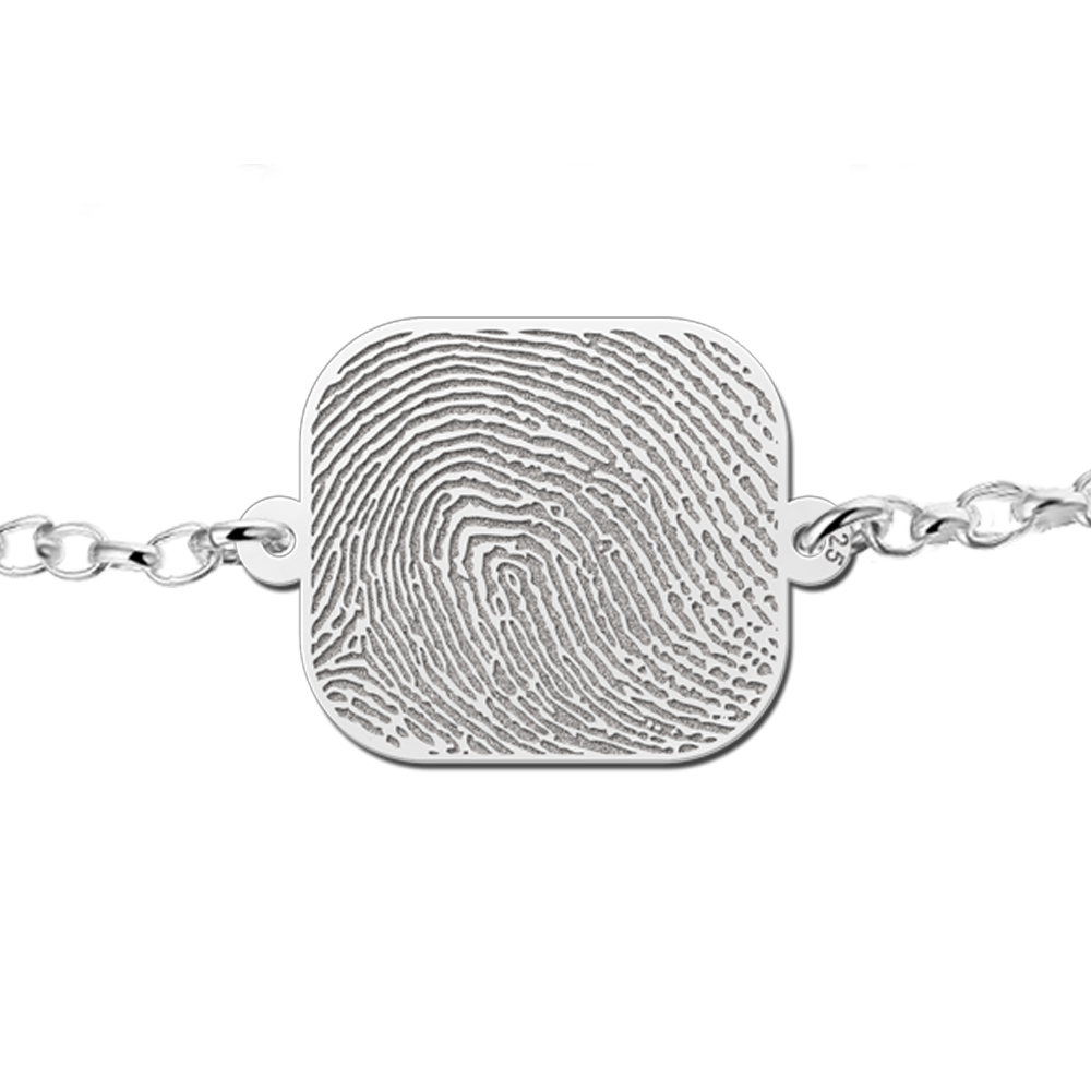Zilveren Armband vingerafdruk met rechthoek