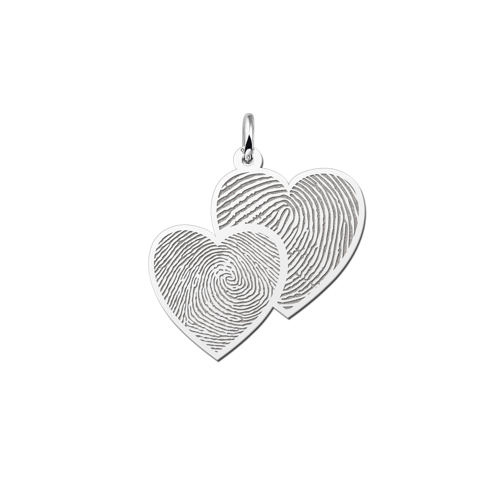 Zilveren vingerafdruk hanger twee harten