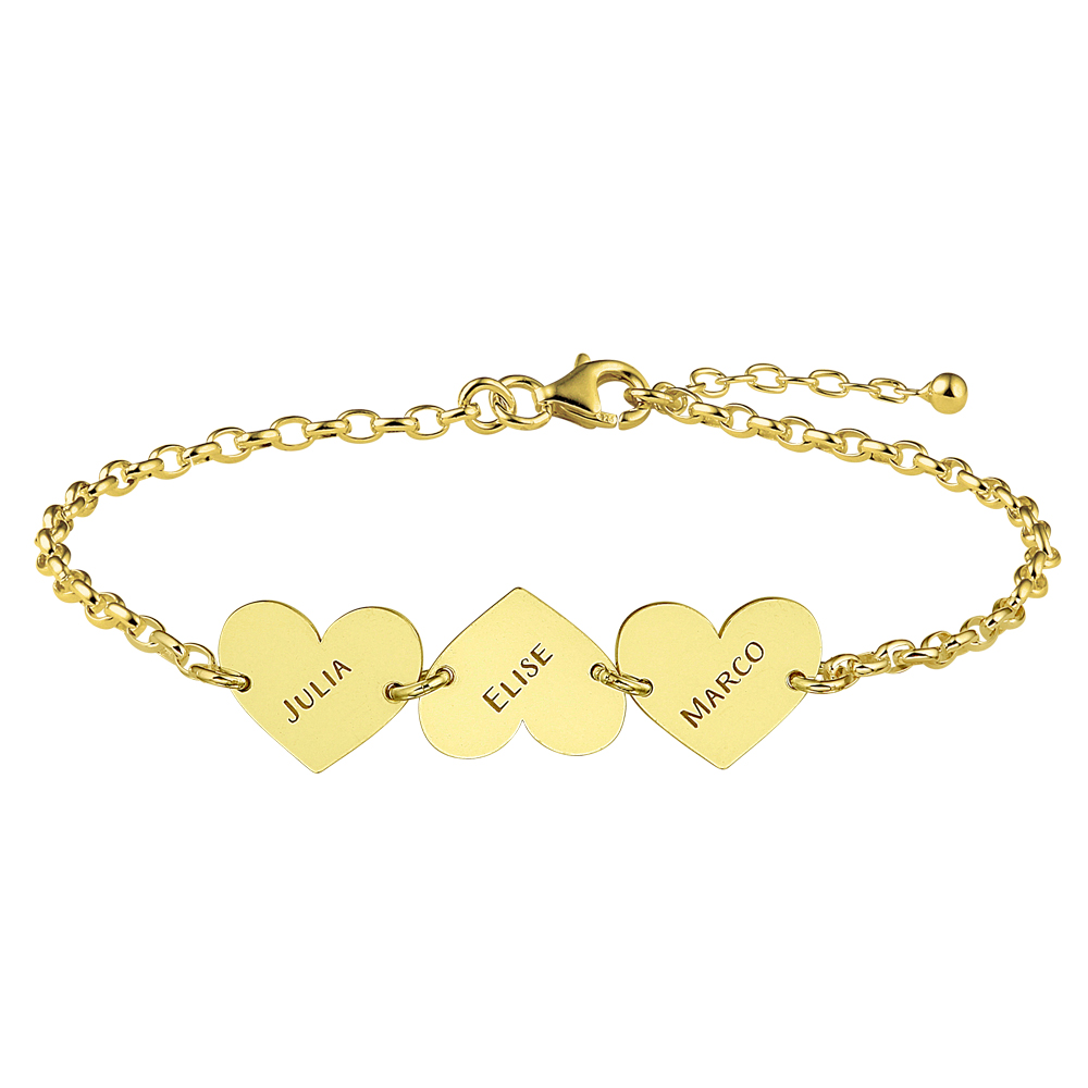 Gouden armband drie hartjes met naam