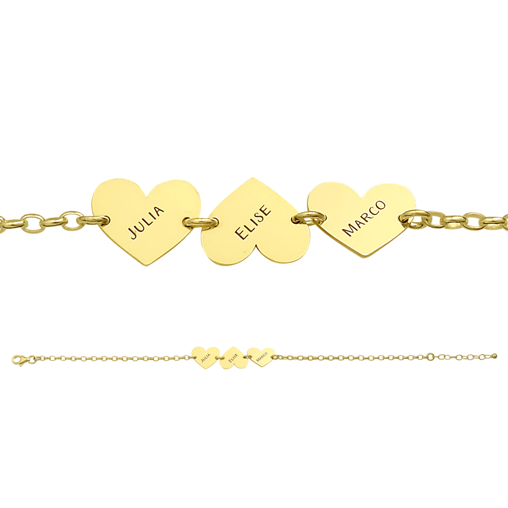 Gouden armband drie hartjes met naam