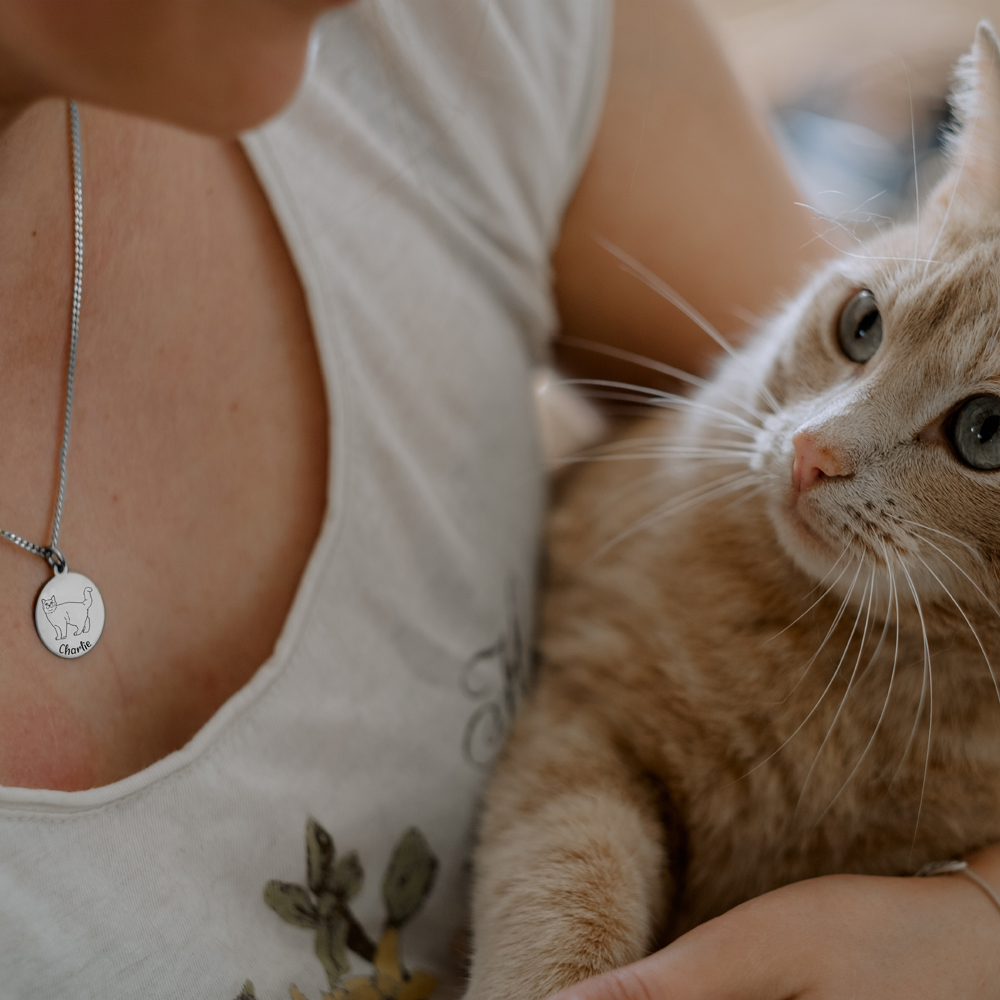 Zilveren ketting met kattenhanger Abessijn