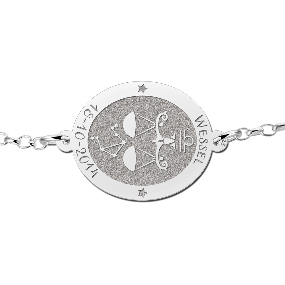Zilveren sterrenbeeld armband ovaal Weegschaal