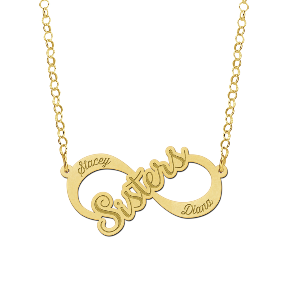 Gouden infinity ketting met Sisters ontwerp en namen