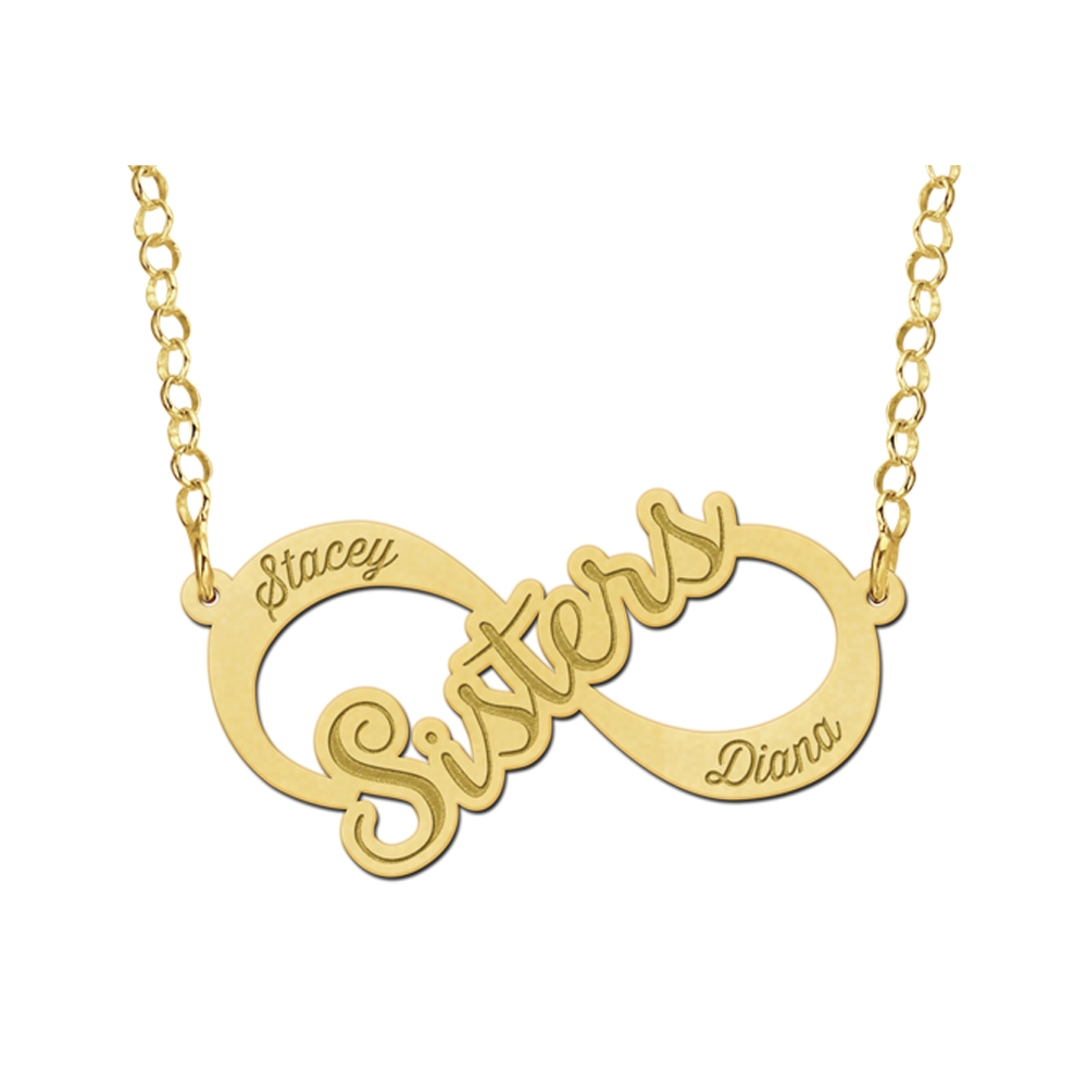 Gouden infinity ketting met Sisters ontwerp en namen