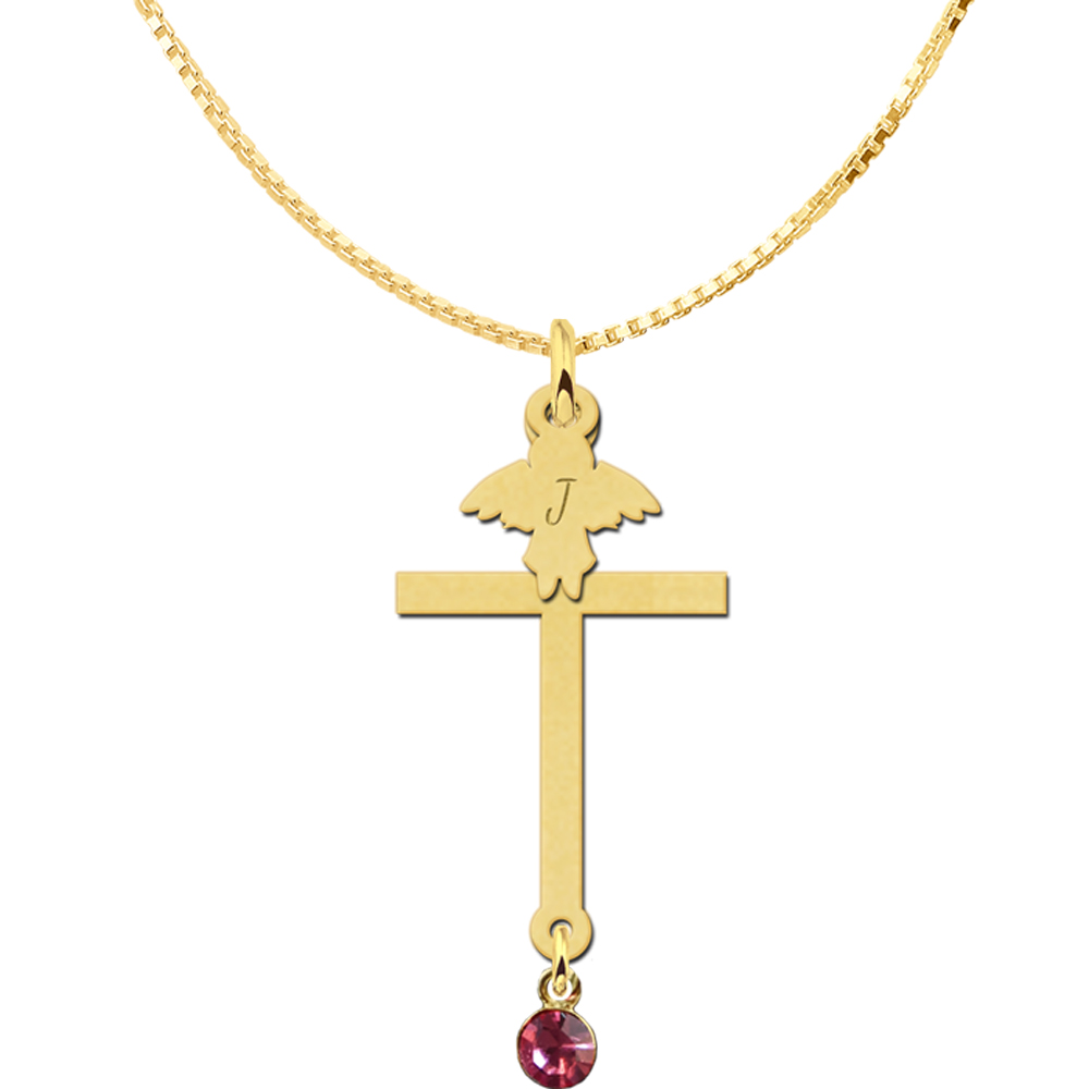 Gouden communie kruis met zirkonia en engel