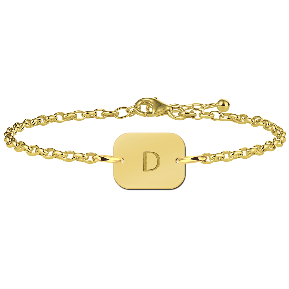 Vergulde rechthoekige armband met letter