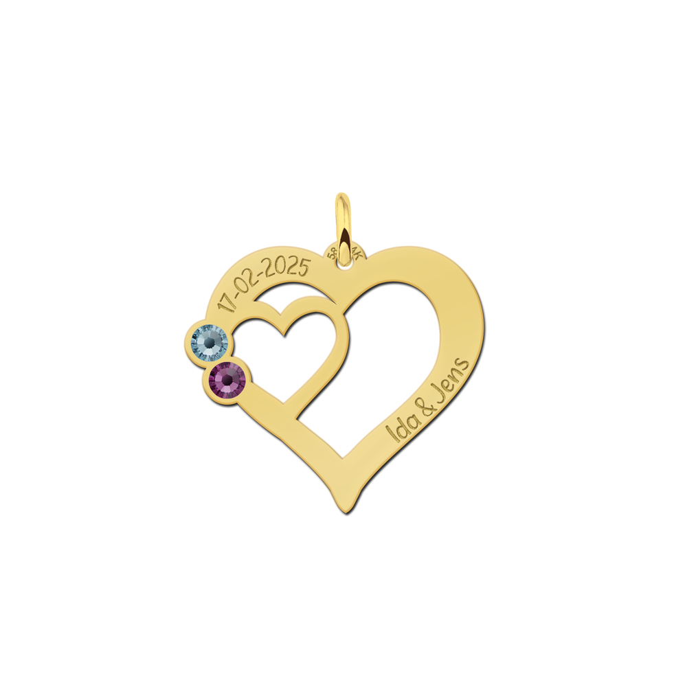 Gouden hart hanger met geboortesteen