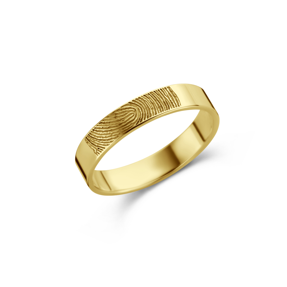 Ring met vingerafdruk van goud - 4 mm vlak