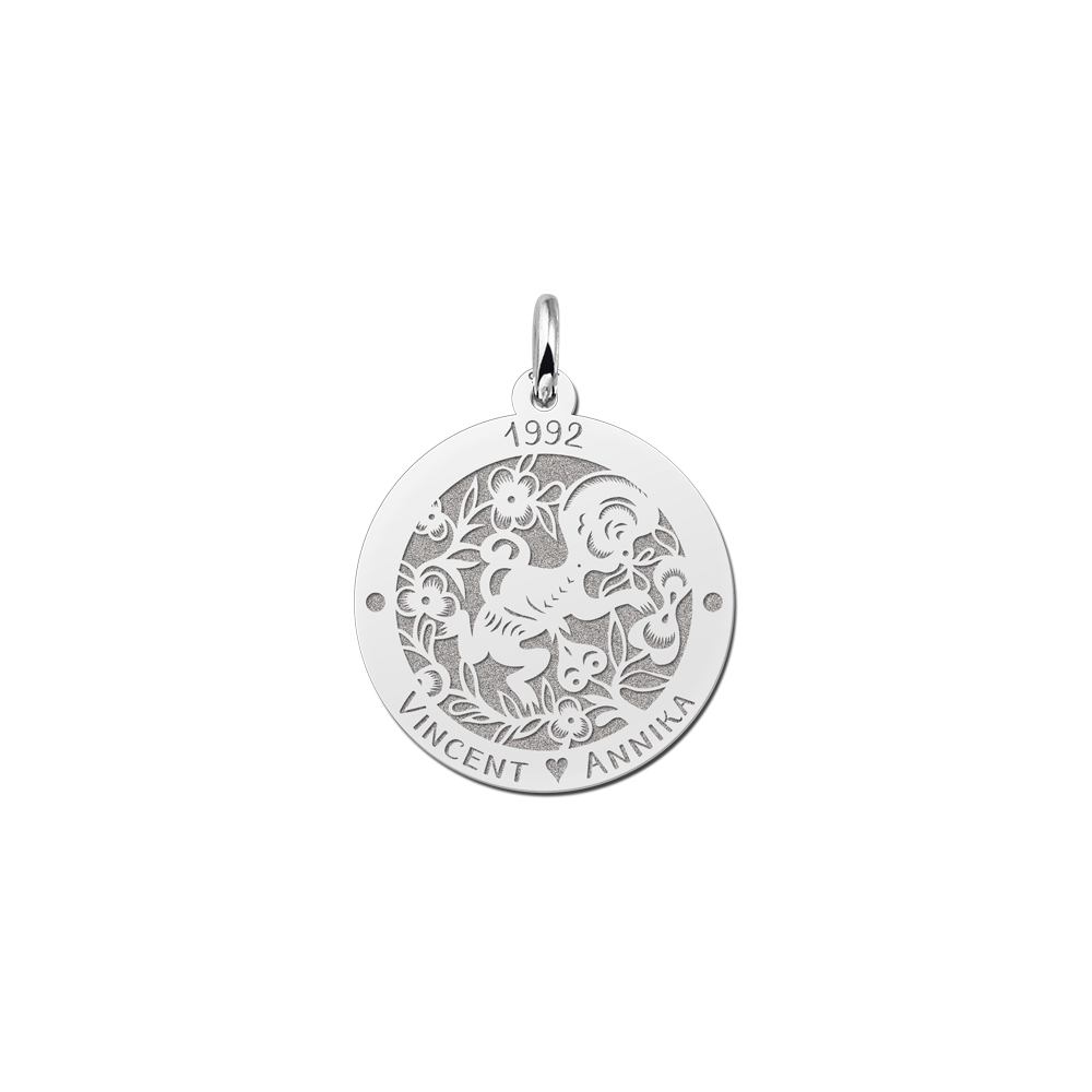 Zilveren ronde hanger chinese sterrenbeeld Aap
