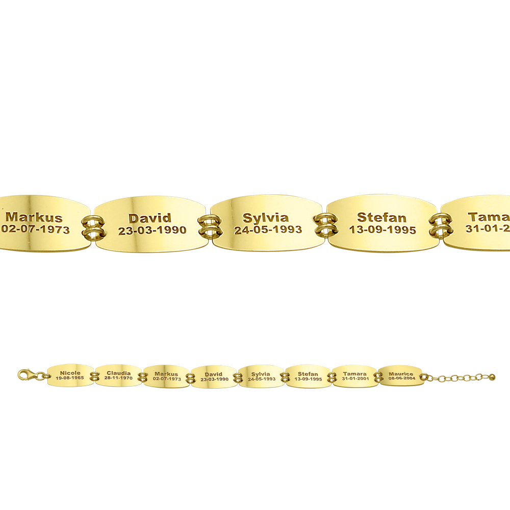Gouden armband 8 plaatjes met naam en datum