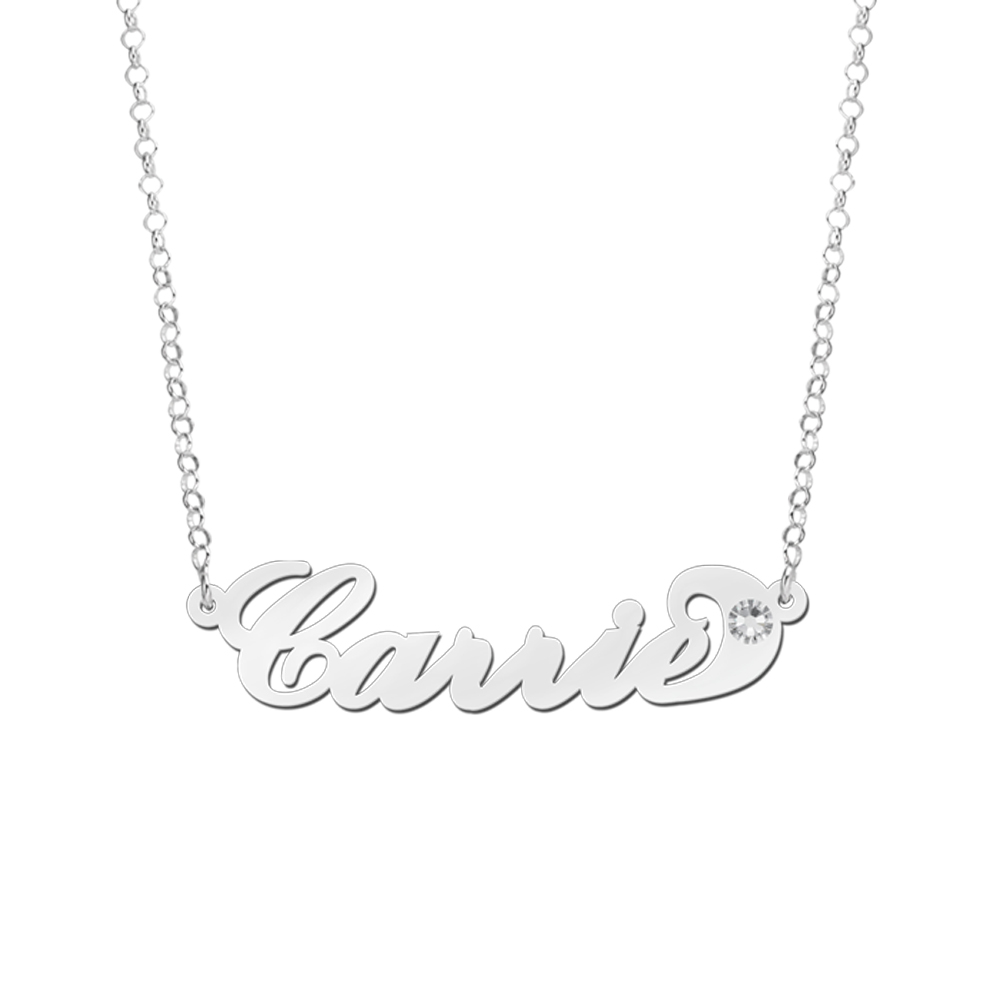 Zilveren naamketting Carrie style zirkonia