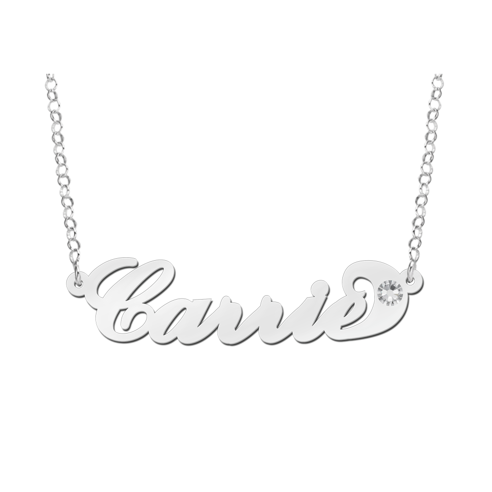Zilveren naamketting Carrie style zirkonia Zilveren naamketting Carrie style zirkonia