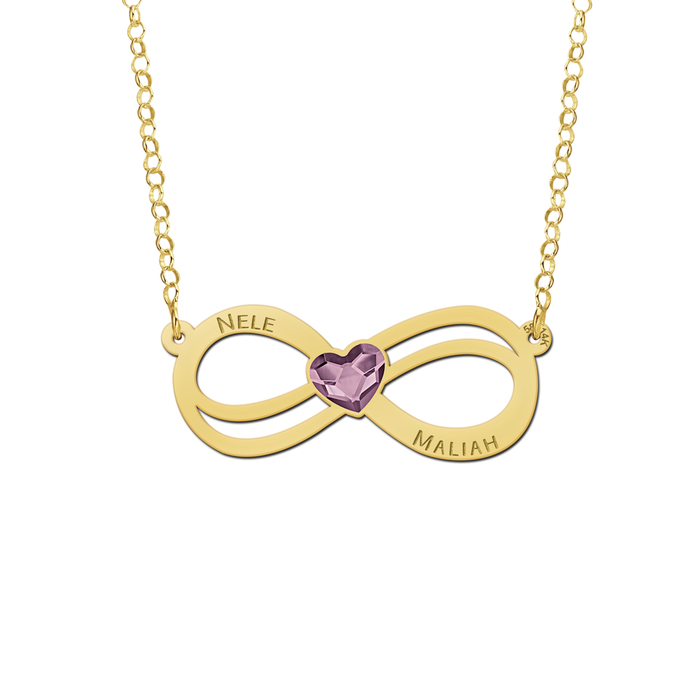 Gouden infinity ketting met hartjes swarovski steen