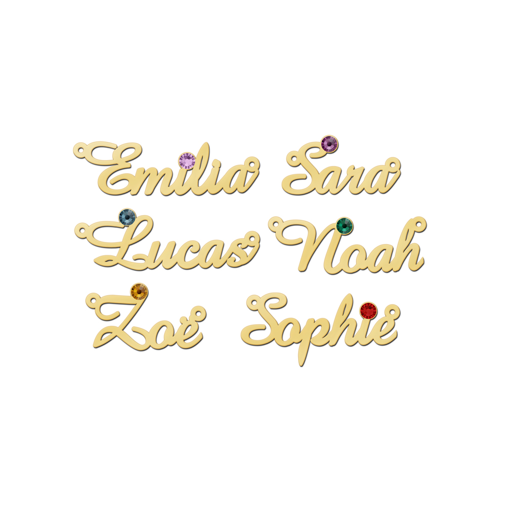 Gouden naamketting met geboortesteen model Emilia